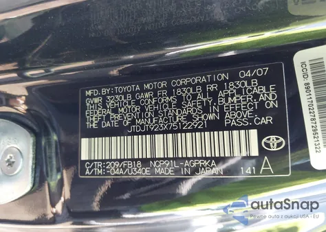 2007 Toyota Yaris from USA, damaged, VIN JTDJT923X75122921